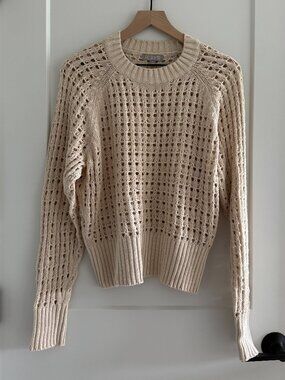 J. Crew Pointelle Crewneck Sweater Dusty Ivory M